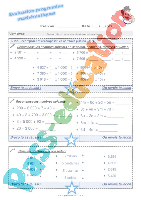 Evaluation progressive par compétences : Nombres entiers < 10 000 : CE2
