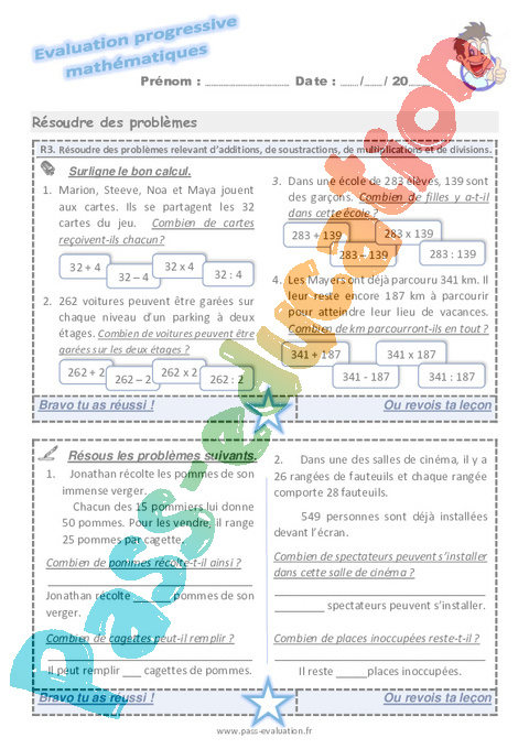 Evaluation progressive par compétences : Toutes opérations : CM1