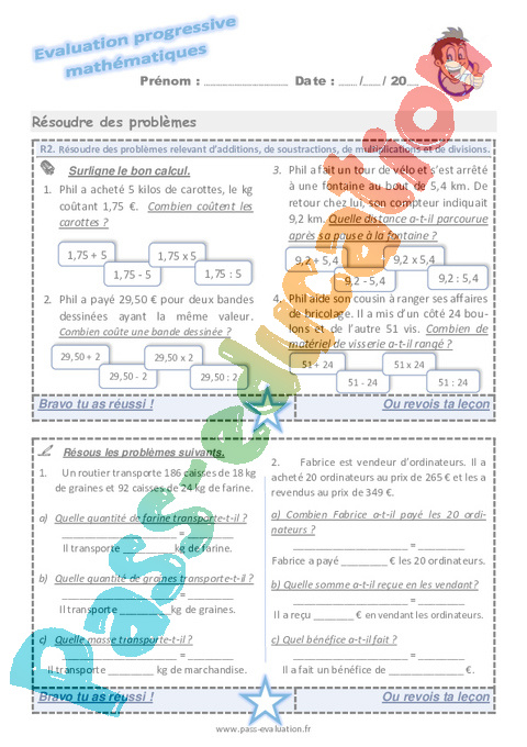 Evaluation progressive par compétences : Toutes opérations : CM2