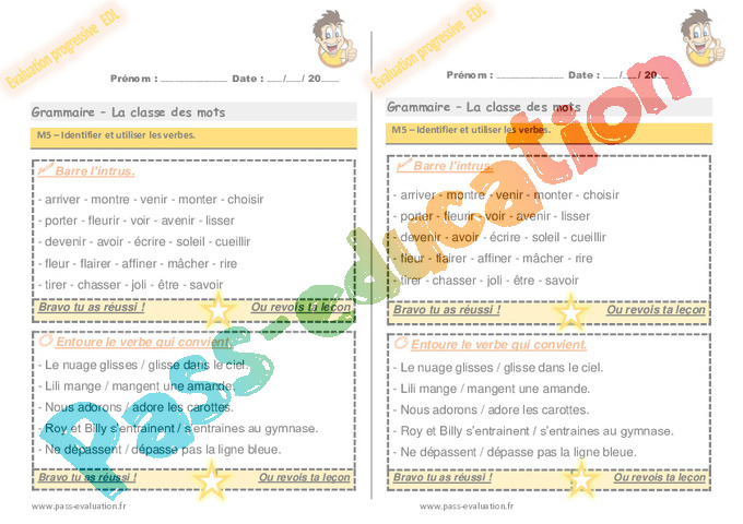 Evaluation progressive par compétences : Verbe et son infinitif : CE1