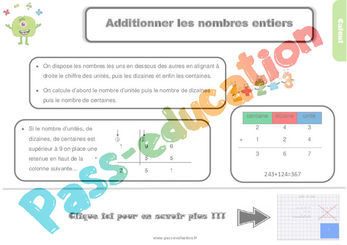 Evaluation Addition / Dénombrement : CM1