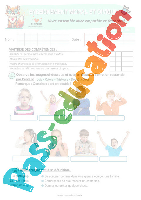 Evaluation Altérité et sociabilité : CE1