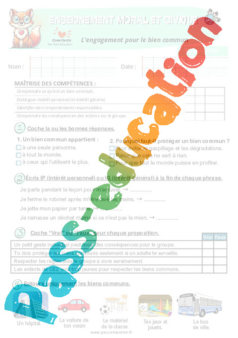 Evaluation Apprendre ensemble et vivre ensemble : CE2