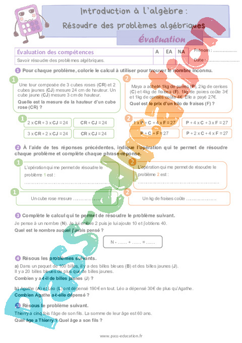 Evaluation Calculs : CM2