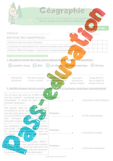 Evaluation Communiquer dans le monde avec Internet : CM2