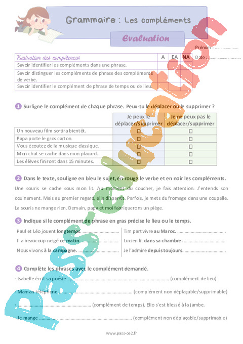 Evaluation Complément du verbe : CE2