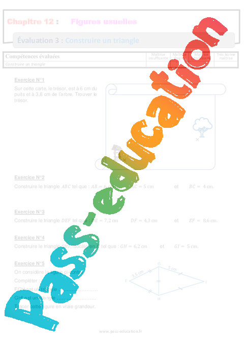 Evaluation Construction d'un triangle : 6ème
