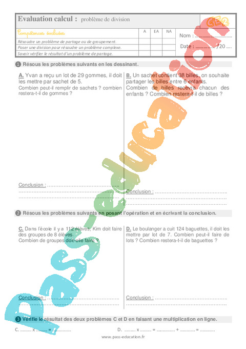 Evaluation De divisions : CE2