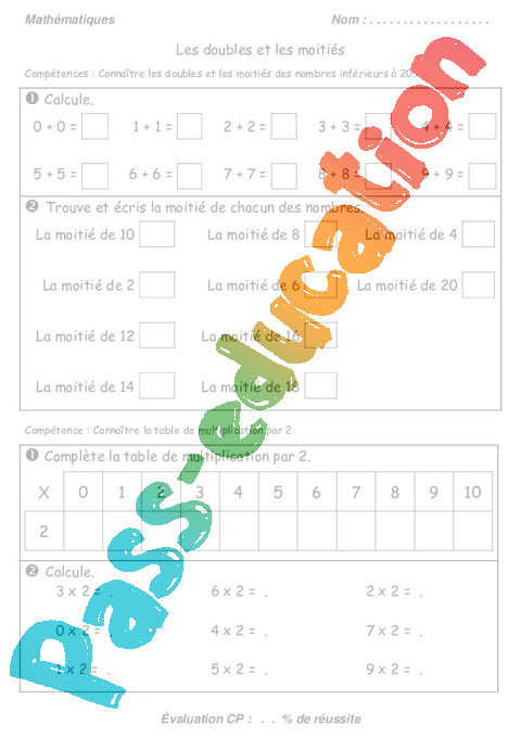 Evaluation Doubles et moitiés : CP