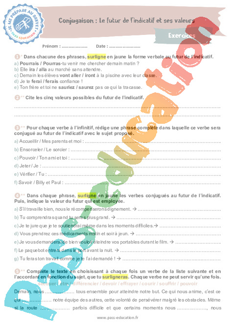 Evaluation Futur de l'indicatif : 3ème