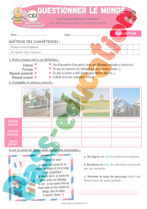 Evaluation Géographie - Nouveau programme : CE1
