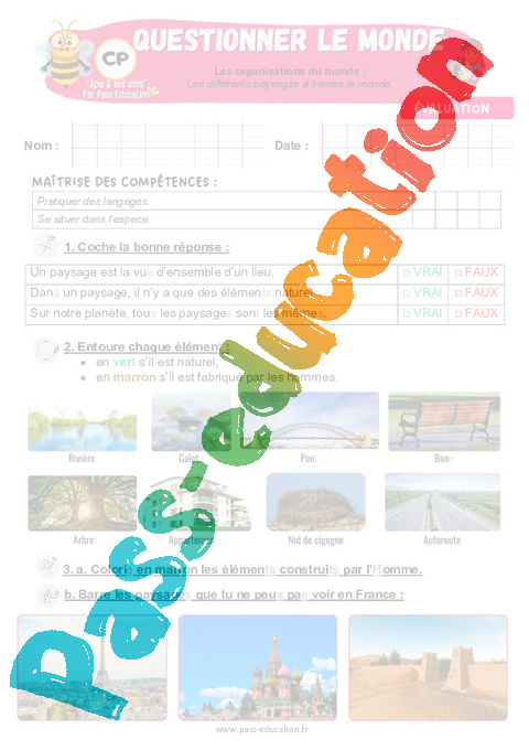 Evaluation Géographie - Nouveau programme : CP