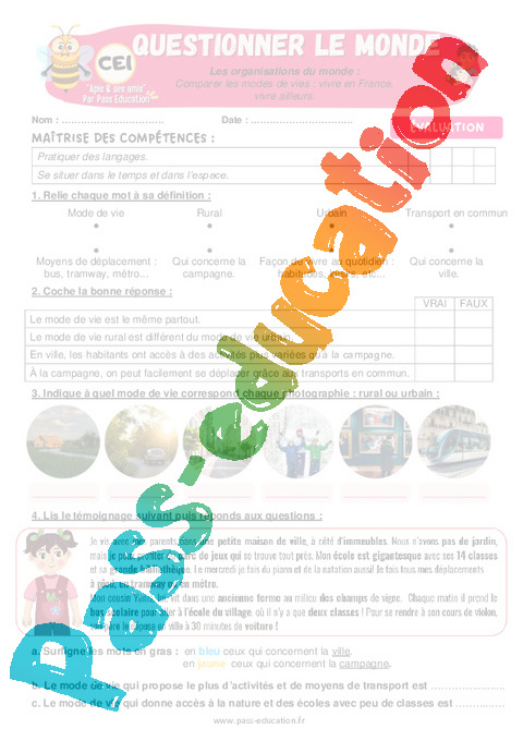 Evaluation Habiter en France : CE1