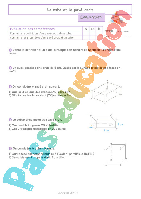 Evaluation Identifier / décrire les solides : 6ème
