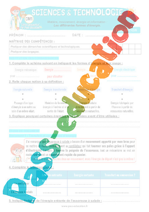 Evaluation L'énergie : CM1