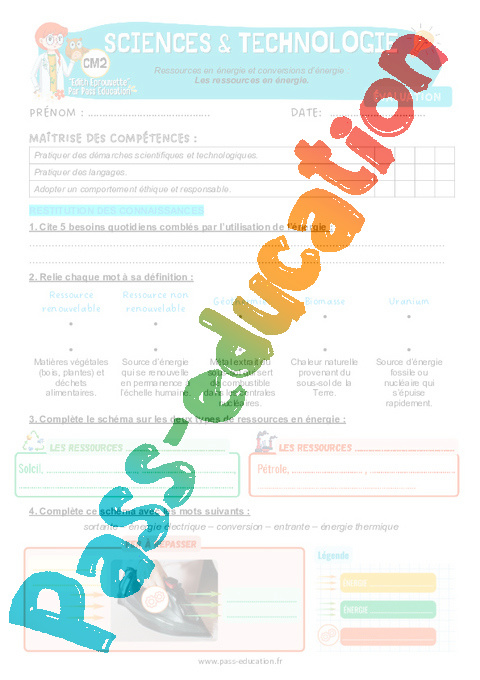 Evaluation L'énergie : CM2