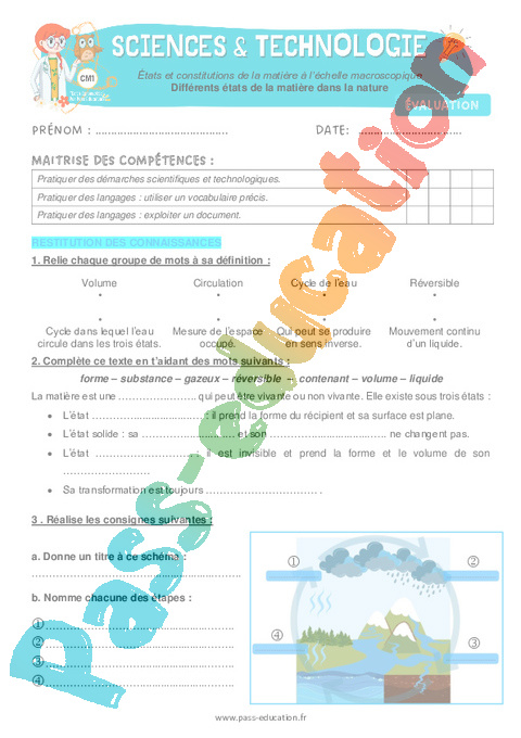 Evaluation La matière : CM1