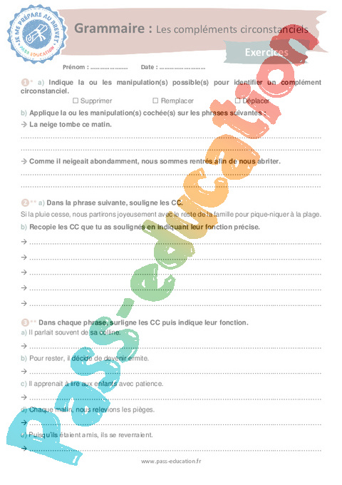 Evaluation Les compléments : 3ème