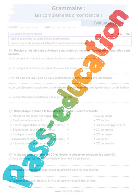 Evaluation Les compléments : 4ème