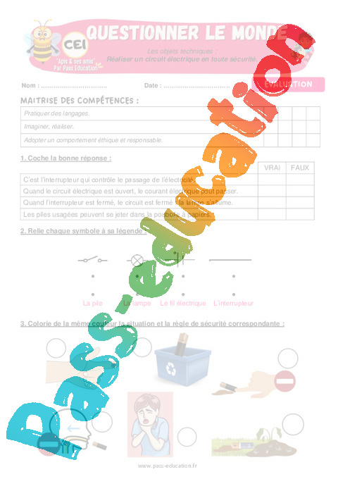 Evaluation Les objets techniques au cœur de la société : CE1