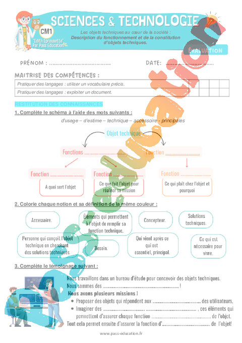 Evaluation Les objets techniques au cœur de la société : CM1