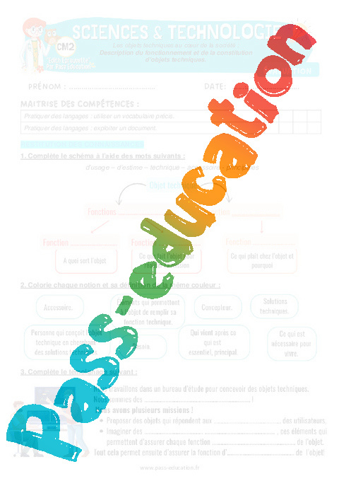 Evaluation Les objets techniques au cœur de la société : CM2