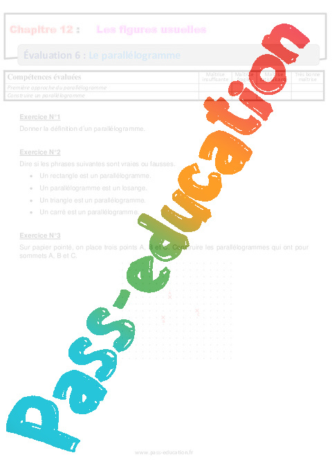 Evaluation Les parallélogrammes : 6ème