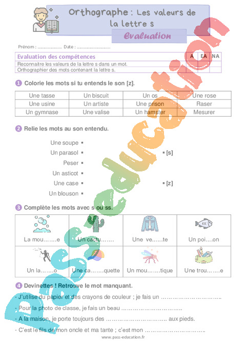 Evaluation Lettre s : CE1