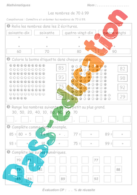 Evaluation Nombres entiers < 100 : CP