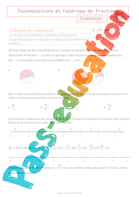 Evaluation Notion de fractions : 5ème