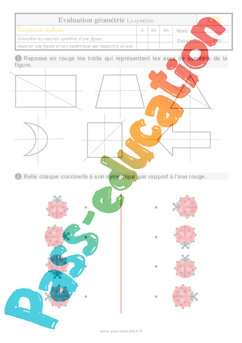 Evaluation Reconnaitre des figures symétriques : CE1