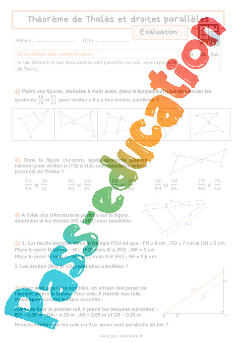 Evaluation Reconnaître des parallèles : 3ème