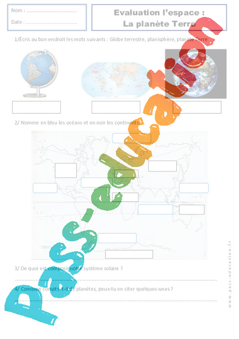 Evaluation Représenter la terre : CE1