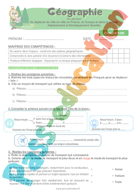 Evaluation Se déplacer de ville en ville : CM2