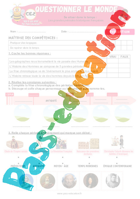 Evaluation Situer des événements dans le temps : CE2