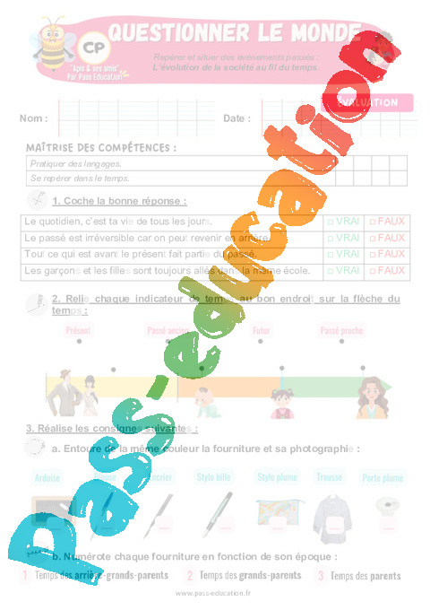 Evaluation Situer des événements dans le temps : CP