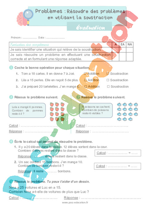 Evaluation Soustractifs : CE1