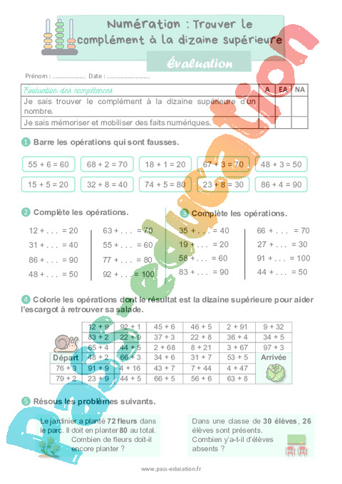 Evaluation Stratégie de calcul mental : CE1