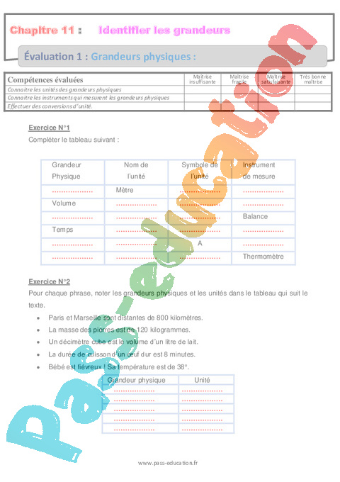 Evaluation Volume : 4ème