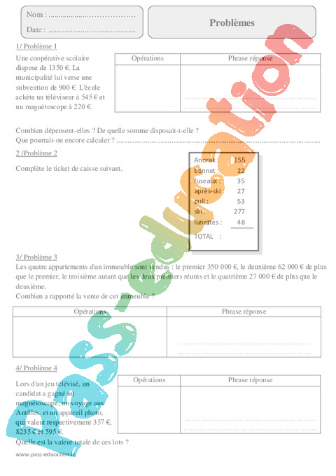 Exercice Additifs : CM2