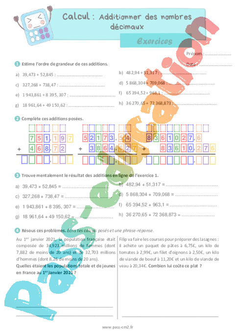 Exercice Addition / Dénombrement : CM2