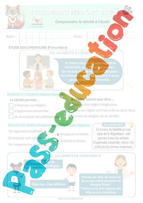 Exercice Altérité et sociabilité : CM1