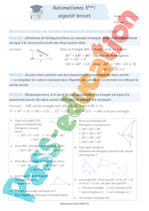 Exercice Automatismes géométrie : 3ème