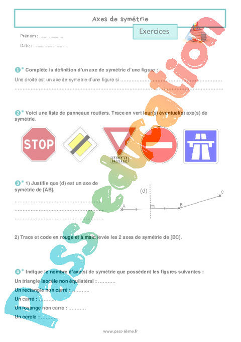 Exercice Axes de symétrie : 6ème