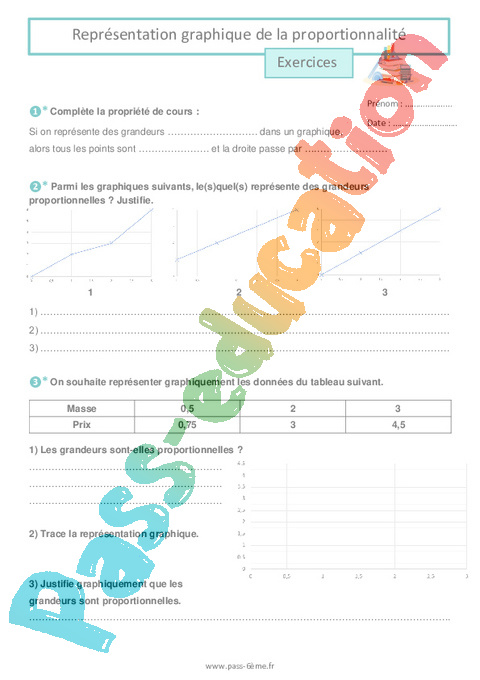 Exercice Caractériser graphiquement la proportionnalité : 6ème