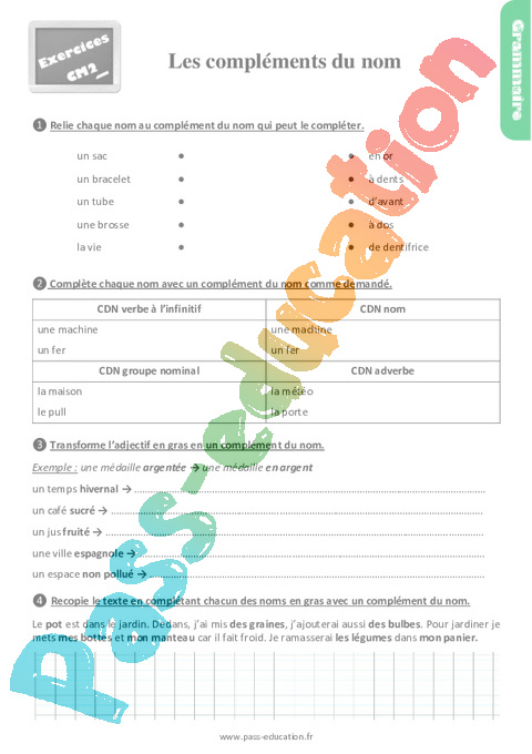 Exercice Complément du nom : CM2