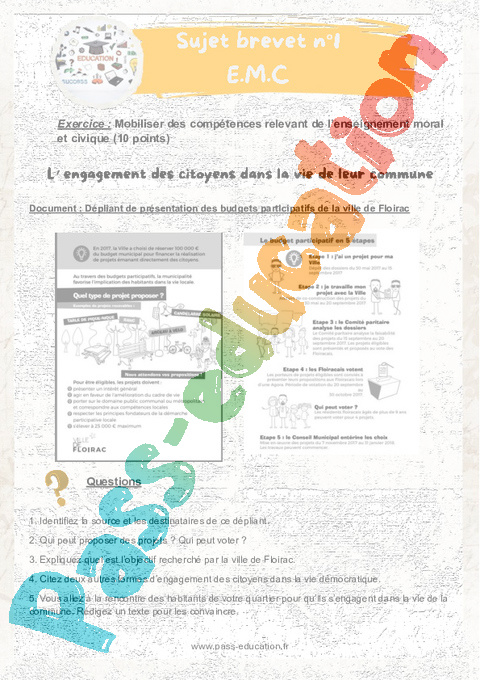 Exercice EMC Ed. morale et civique : 3ème