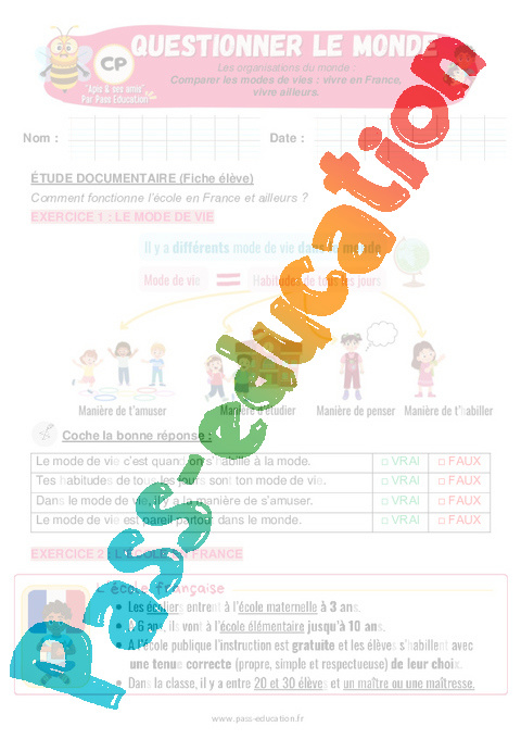 Exercice Explorer les organisations du monde : CP