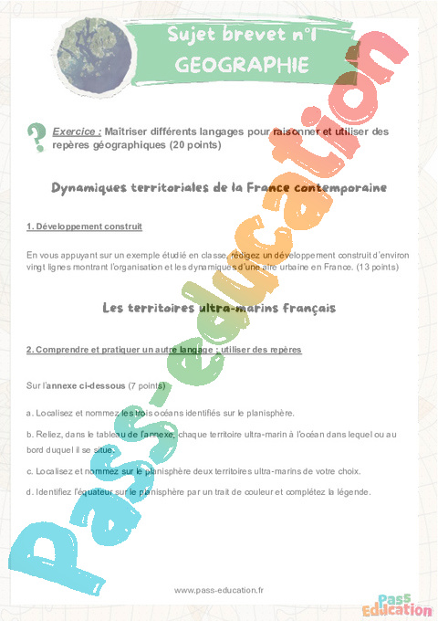 Exercice Géographie : 3ème