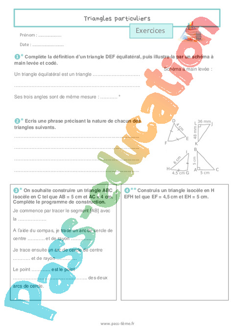 Exercice Identifier les triangles : 6ème
